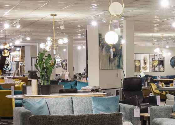 Interior view of a furniture store sales floor