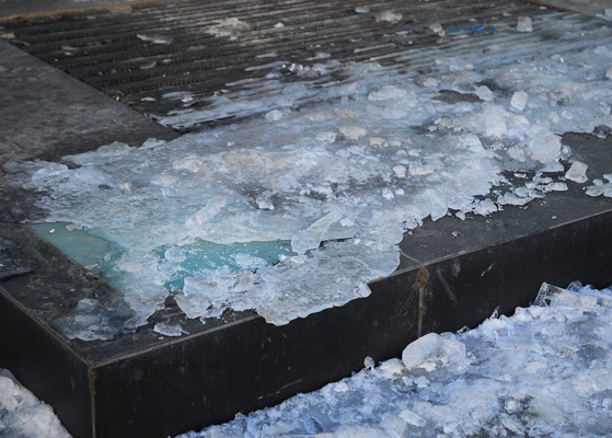 Close up view of ice on stairs